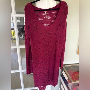 Free People Eye on You Wine Distressed Wool Blended Sweater
